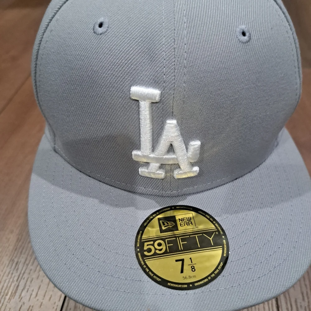 New Era 59Fifty Men Women Cap MLB Los Angeles Dodgers Basic Gray Fitted Hat - Picture 1 of 5
